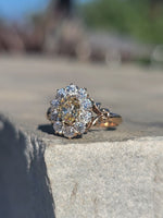 14k Victorian - Edwardian fancy yellow diamond mine cut halo ring - GIA