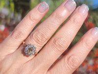14k Victorian - Edwardian fancy yellow diamond mine cut halo ring - GIA