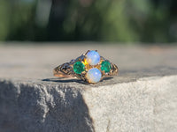 10ct gold emerald & opal antique Victorian ring