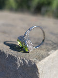 14k white gold vintage Peridot dragonfly filigree ring