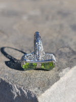 14k white gold vintage Peridot dragonfly filigree ring