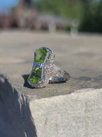 14k white gold vintage Peridot dragonfly filigree ring