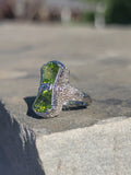 14k white gold vintage Peridot dragonfly filigree ring