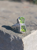 14k white gold vintage Peridot dragonfly filigree ring