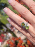 14k white gold vintage Peridot dragonfly filigree ring