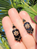 10k gold antique black onyx & seed pearl earrings