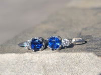 14k white gold blue sapphire & diamond lever back earrings