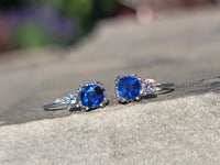 14k white gold blue sapphire & diamond lever back earrings