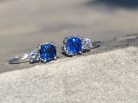 14k white gold blue sapphire & diamond lever back earrings