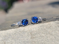 14k white gold blue sapphire & diamond lever back earrings