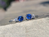 14k white gold blue sapphire & diamond lever back earrings