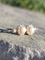 18k gold old cut diamond & pearl antique earrings