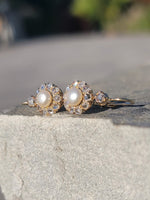 18k gold old cut diamond & pearl antique earrings