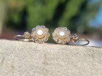 18k gold old cut diamond & pearl antique earrings