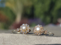 18k gold old cut diamond & pearl antique earrings