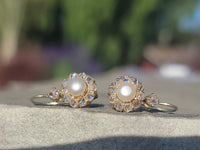 18k gold old cut diamond & pearl antique earrings