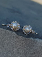 18k gold old cut diamond & pearl antique earrings