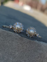 18k gold old cut diamond & pearl antique earrings
