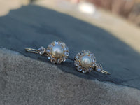 18k gold old cut diamond & pearl antique earrings