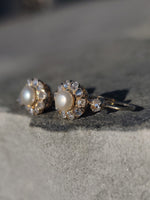 18k gold old cut diamond & pearl antique earrings