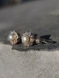 18k gold old cut diamond & pearl antique earrings