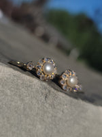 18k gold old cut diamond & pearl antique earrings