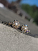 18k gold old cut diamond & pearl antique earrings