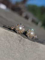 18k gold old cut diamond & pearl antique earrings
