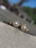 18k gold old cut diamond & pearl antique earrings