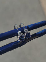 14k white gold blue sapphire & diamond lever back earrings