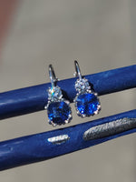 14k white gold blue sapphire & diamond lever back earrings