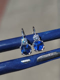 14k white gold blue sapphire & diamond lever back earrings