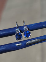 14k white gold blue sapphire & diamond lever back earrings