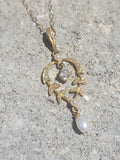 10k gold mine cut diamond & pearl antique necklace pendant lavaliere