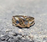 14k gold diamond & blue sapphire SNAKE estate ring