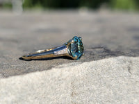 14k gold two tone blue Zircon & Diamond estate ring