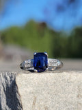 Platinum Art Deco blue sapphire & diamond estate ring