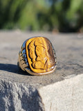 10k gold Deco carved Tiger's eye trojan warrior estate ring