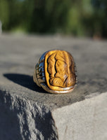10k gold Deco carved Tiger's eye trojan warrior estate ring