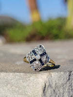 18ct gold two tone Deco estate Sapphire & Diamond Ring HOLD