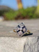 18ct gold two tone Deco estate Sapphire & Diamond Ring HOLD