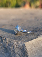14k white gold c.1920's filigree Aquamarine ring