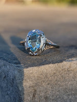 14k white gold c.1920's filigree Aquamarine ring