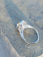 14k white gold c.1920's filigree Aquamarine ring