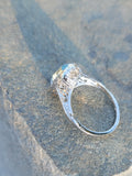 14k white gold c.1920's filigree Aquamarine ring