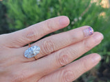 18k gold two tone Deco estate diamond navette ring