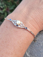 14k gold two tone Art Deco diamond, sapphire & pearl antique bracelet
