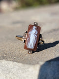 10ct gold Victorian carved cameo angel & seed pearl estate ring