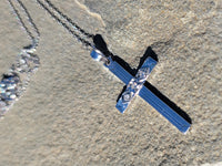 14k white engraved diamond cross pendant necklace