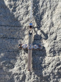 14k white engraved diamond cross pendant necklace